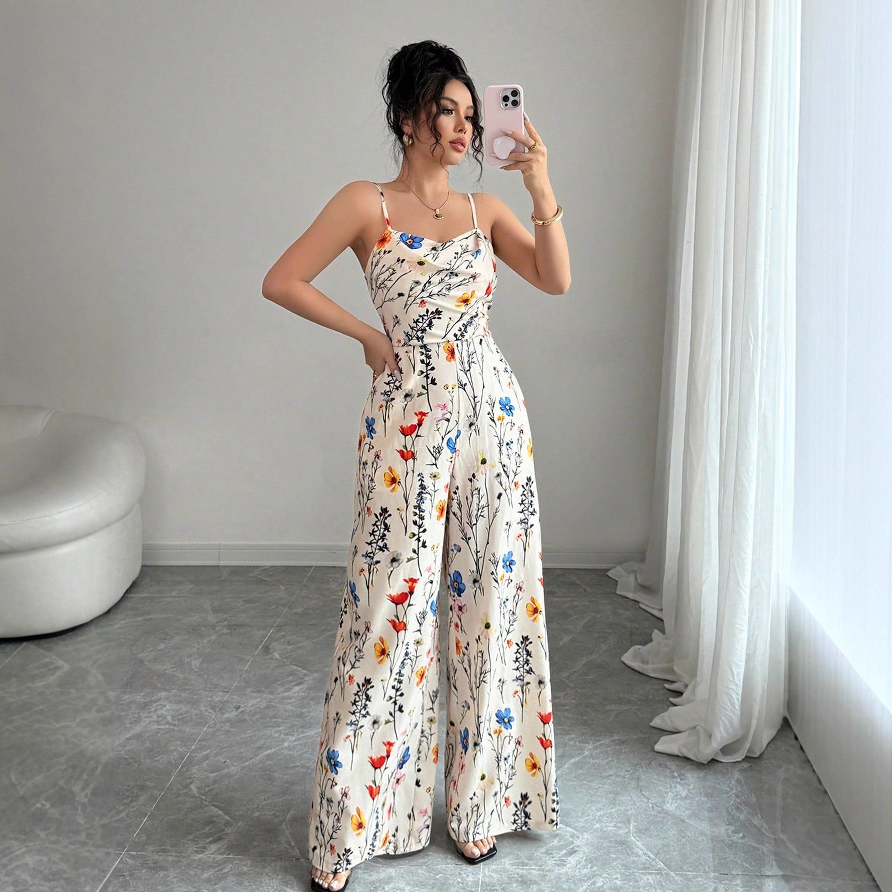 Amazon European and American Strapless Tube Top Jumpsuit Aliexpress Foreign Trade Cross-Border New Sexy Floral Slimming Jumpsuit