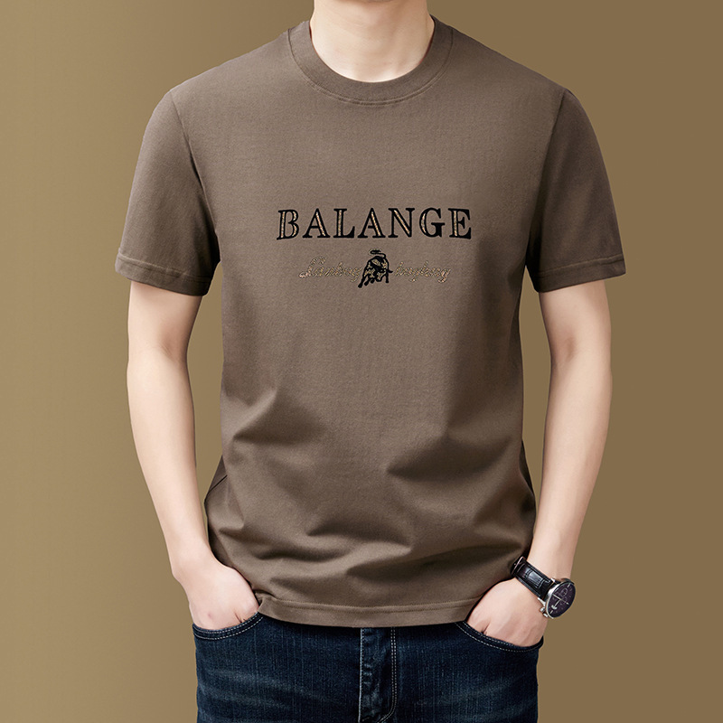 Summer New Cotton Ice Silk Men's Short-sleeved Heavy-duty Crewneck T-shirt Loose Flocking Printed Short-sleeved Men's T-shirt