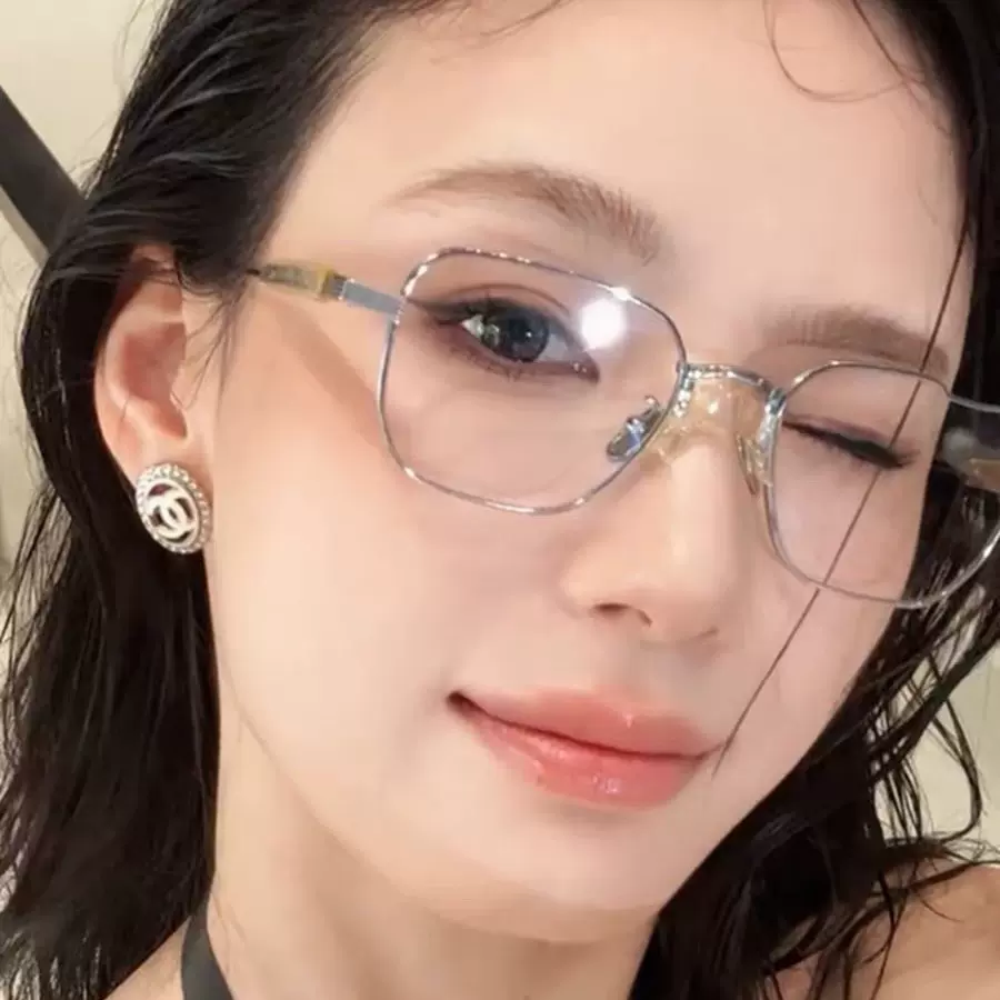 韩版方形纯欲银边眼镜框女款潮猫眼素颜平光镜可配度数近视眼镜架