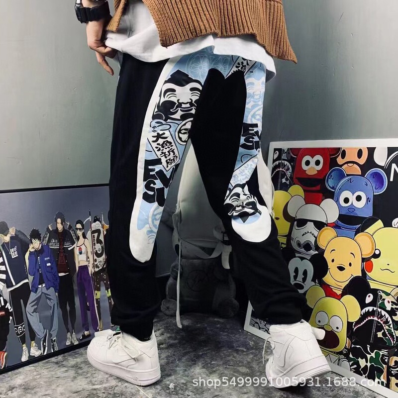 Dropshipping Evisu Men's Big Fish Prayer Buddha Head Print m Pants Retro High Street Hip-Hop Jogger Pants