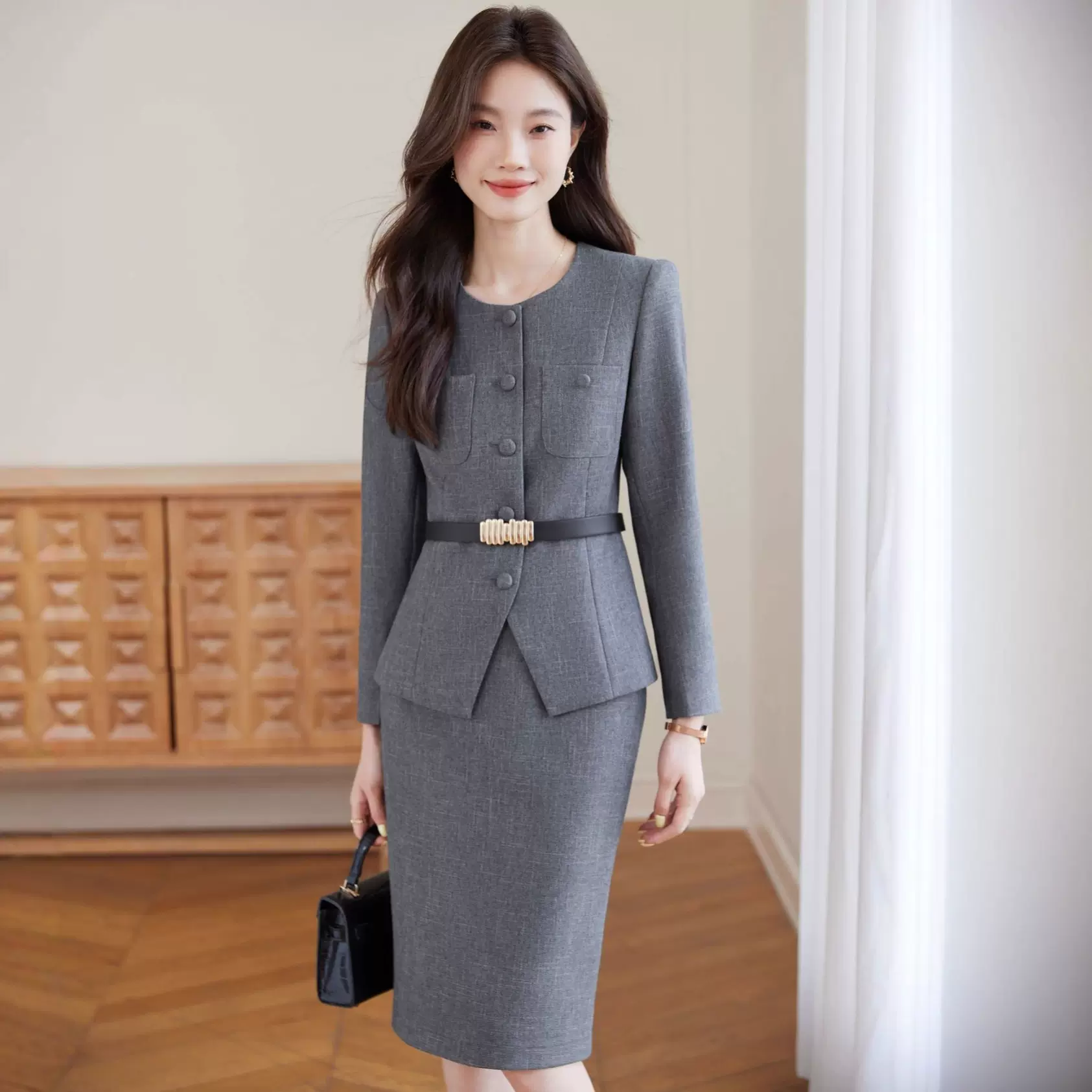 春秋冬季新款西装套装女裙高端气质两件套时尚职业装珠宝店工作服