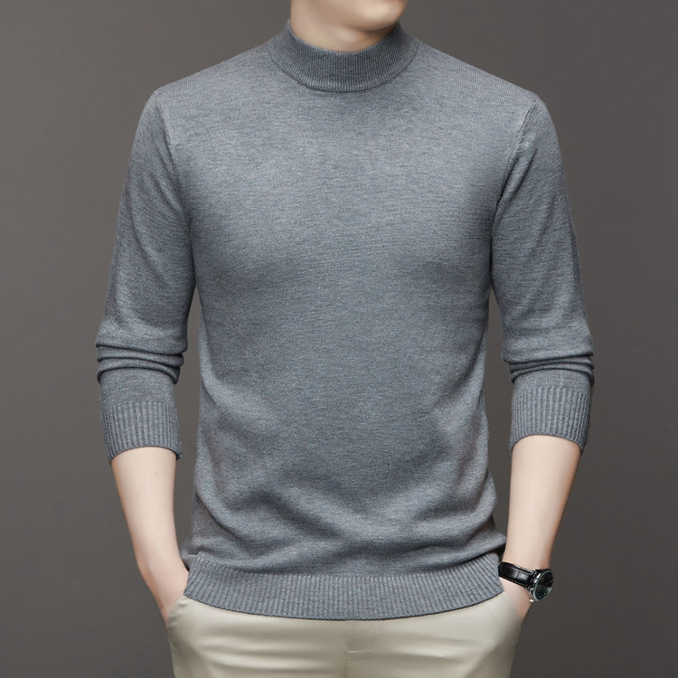 Men's Knitted Jumper With Semi High Neck Casual Warm Base Layer_voghion.com
