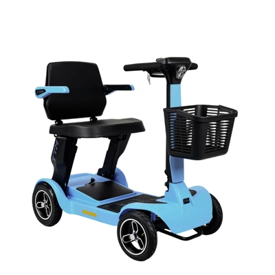New four-wheeled electric vehicle, designed for seniors, a convenient and age-friendly small, foldable electric scooter for home use (Qatlanan elektrik velosipedlər) - blue-250w-ternary-lithium-battery-24v12a