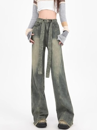 American Retro Yellow Clay Color Wide Leg Women's Autumn New Arrival High Street Vibe Style High Waisted Loose Slimming Pants