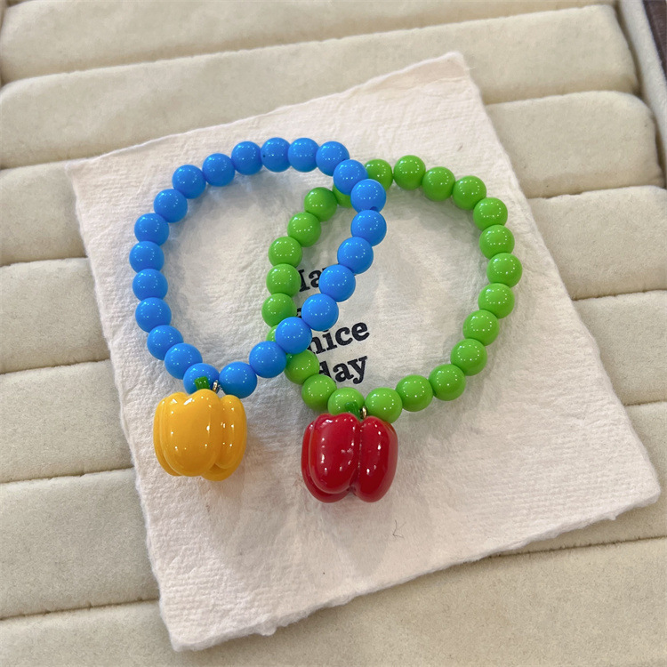 Funny Childlike Sweet Bell Pepper Handmade Beaded Acrylic Contrasting Color Beaded Elastic Y2K Sexy Colorful Pepper Bracelet