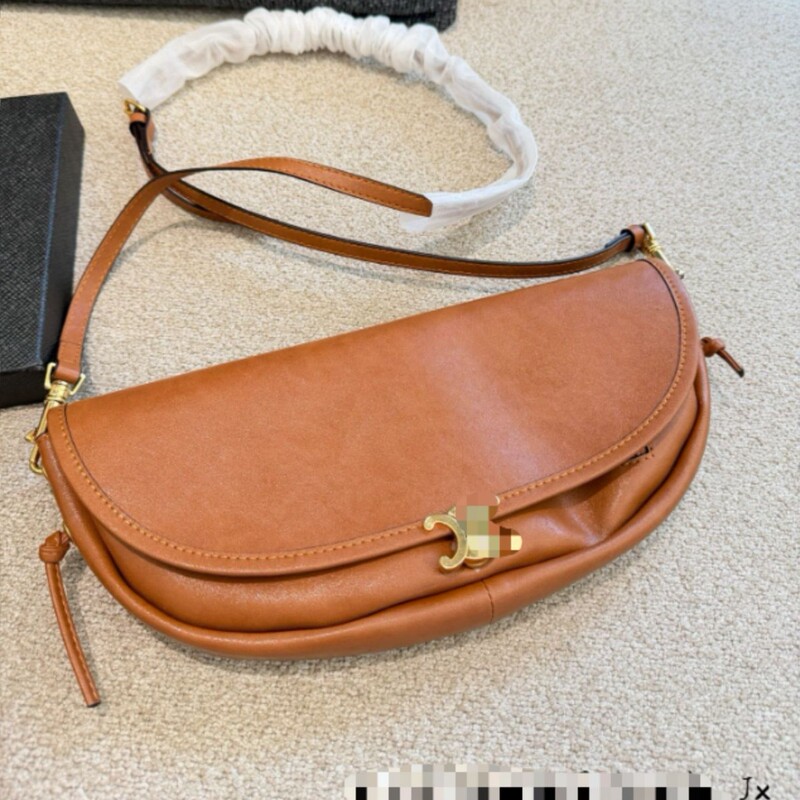Foreign Trade Cooperation 2026 New Model Women's Bag Genuine Leather Shoulder Crossbody Ultra-Thin Light Luxury Half-Moon Women's Bag Fashionable Versatile Saddle Bag