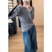 四媛【褶皱喇叭袖】拼接设计感百搭荷叶打底衫假两件女内搭8943