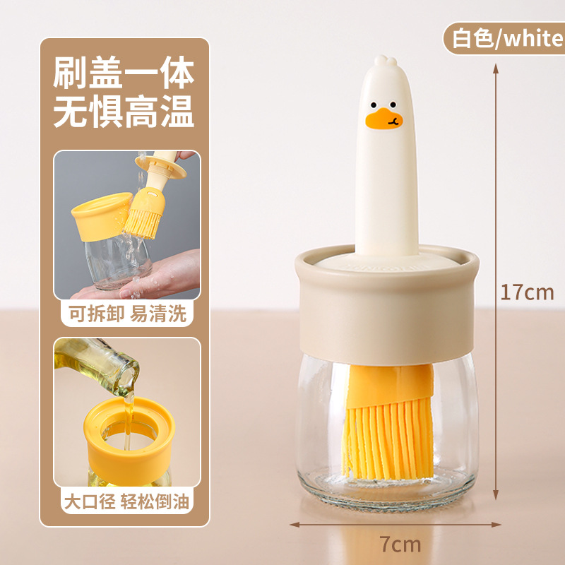 Petita olla de aceite de pato amarillo botella de cepillo de aceite todo en uno cepillo de silicona de barbacoa resistente a altas temperaturas botella de horneado con botella de cepillo de aceite
