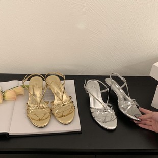 G-6~2025 New Summer Style Cross-Strap Open-Toe French Style Mid-High Heel Roman Sandals for Women