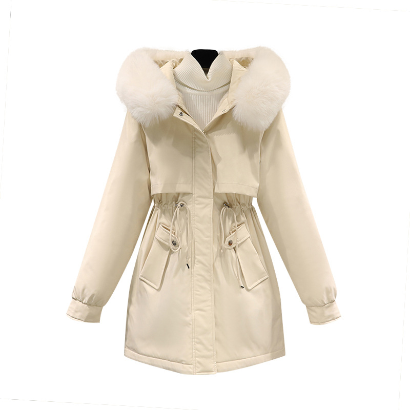 Comercio exterior ropa de algodón de mujeres mediana larga tirada para superar 2023 gran cuello encapuchado chaqueta de algodón de plumón de invierno abrigo cálido
