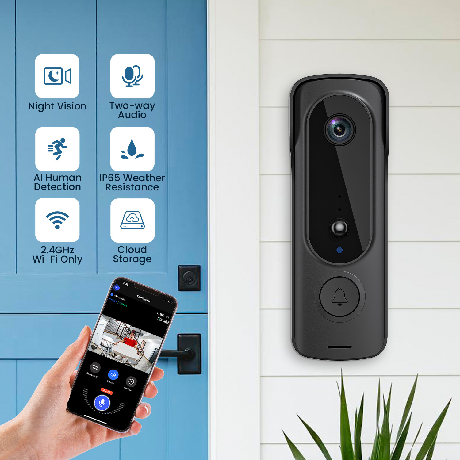 涂鸦智能APP可视门铃无线WiFi远程可视对讲监控门铃