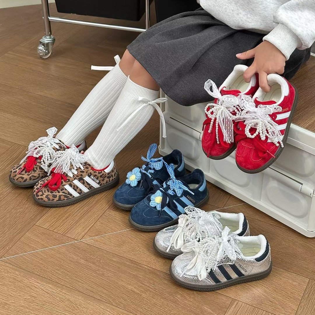 Girls' Cotton Shoes 2025 Autumn and Winter New Kidsren's Casual Moral Training Shoes Low-Top Little Girls' Velvet Sports Sneakers