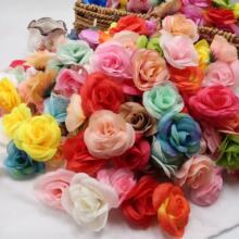 厂家直销仿真5cm丝布玫瑰花头婚庆手工花环发饰服装格格帽装饰花