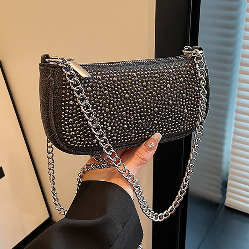 Korean Style Niche Underarm Bag Women's 2024 New Fashion Chain Handbag Sequin Shoulder Crossbody Bag