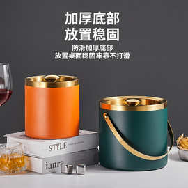 定制提手加厚酒吧KTV不锈钢3L冰粒桶双层保温冰桶创意红酒桶啤酒