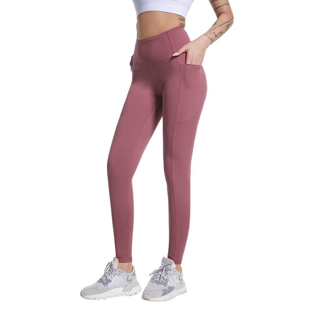 Nude cepillado Lulu mismo Bolsillo Pantalones de Yoga de alta elástico de cintura alta de las mujeres de levantamiento de cadera pantalones de fitness deportes leggings apretados