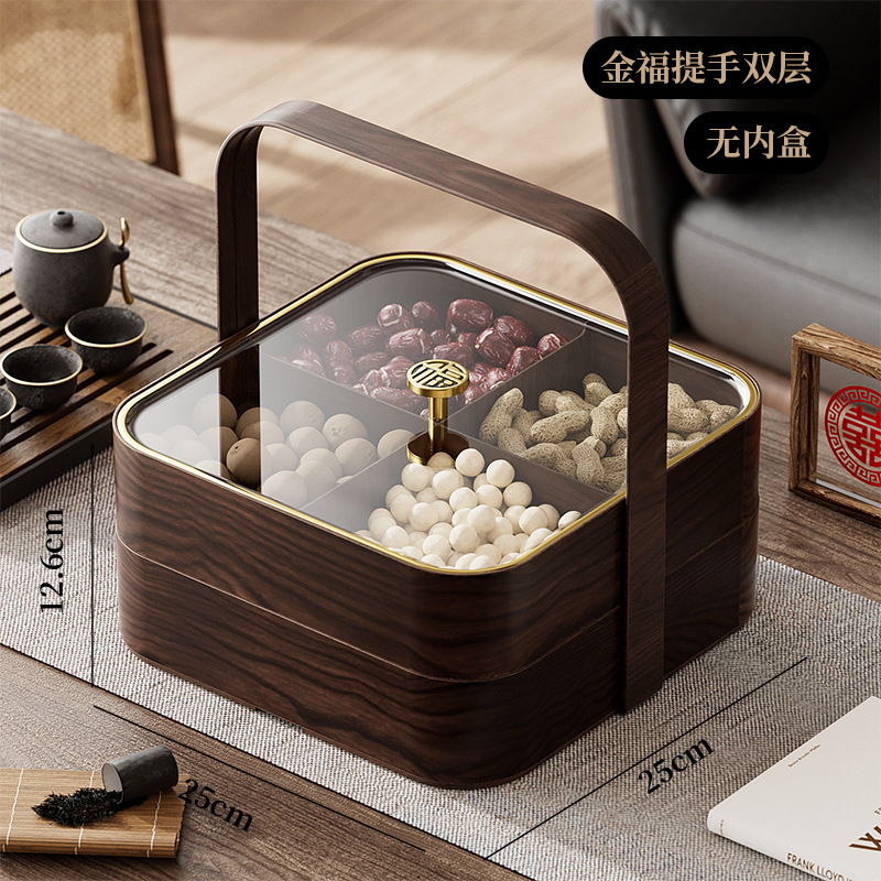 新中国式模造木ドライフルーツ皿ドライフルーツ収納ケース防湿家庭用軽贅沢レトロ客間茶何枚か蓋付きキャンディーケース|undefined