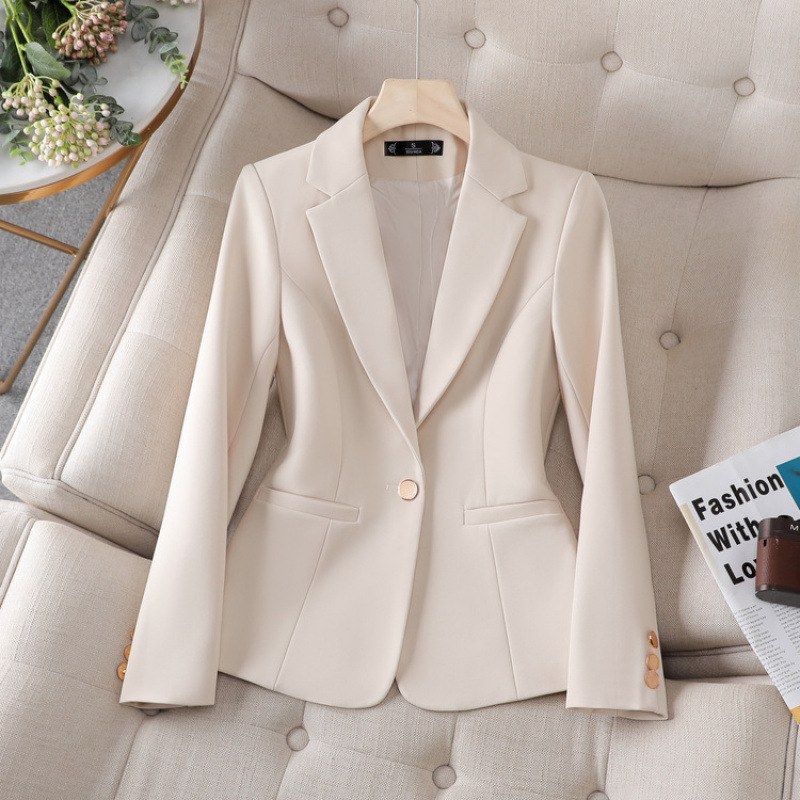 Apricot-Colored High-End Casual Blazer for Women, 2026 Spring and Autumn New Korean Style Slim-Fit Suit Jacket for Petite Figures Apricot-Colored High-End Casual Blazer for Women, 2026 Spring and Autumn New Korean Style Slim-Fit Suit Jacket for Petite Figures