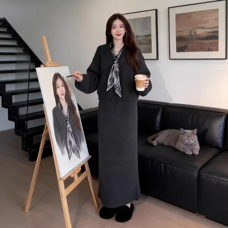Gorgeous Winter Outfit Set for Women 2026 New Winter Sweater Knit Skirt Set Korean Style Long Skirt Gorgeous Winter Outfit Set for Women 2026 New Winter Sweater Knit Skirt Set Korean Style Long Skirt