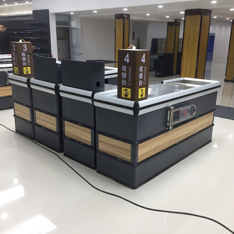 Factoria mayorista de supermercados grandes cajas de esquina supermercado caja registradora de madera caja registradora de acero inoxidable