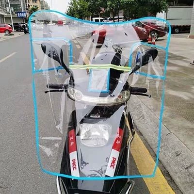 Motorcycle front windshield: widened battery car front - blue-u-shaped-pocket-windshield