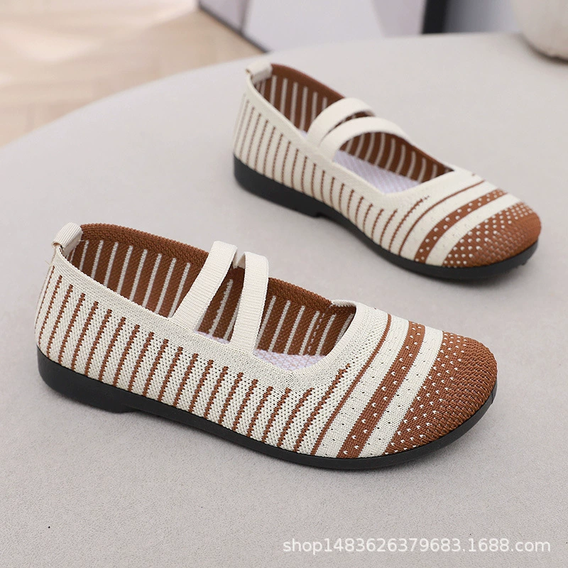 Тканевые туфли в стиле старого Пекина, женские туфли без шнуровки, повседневная обувь из трикотажа с мягкой подошвой для женщин среднего и старшего возраста.