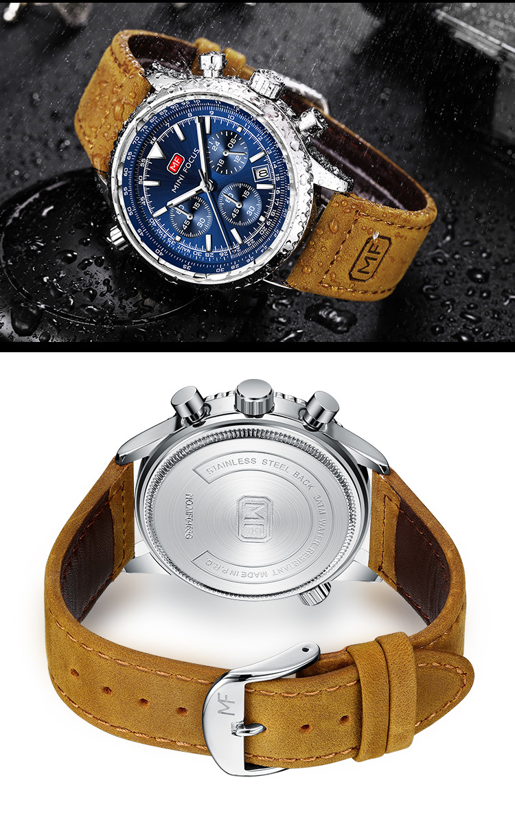 New MINI FOCUS Watch Casual Men's Watch Multi Functional Quartz Watch Aviation Timing Men's Watch Real Belt 0463G_voghion.com