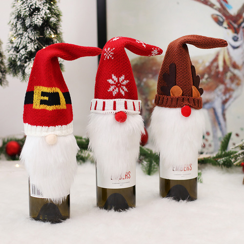 Christmas decoration bottle sleeve champagne red wine sleeve knitting elderly Christmas hat hotel restaurant festival decoration