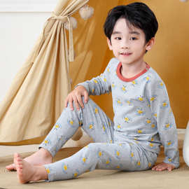 2025舒绒彩棉加厚儿童保暖内衣套装  纯棉中童男女童装睡衣家居服