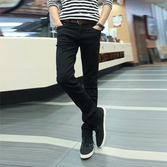 Wholesale Stretch Jeans Men's Slim-Fit Leg Casual Straight Pants Korean Trendy Black Men's Pants