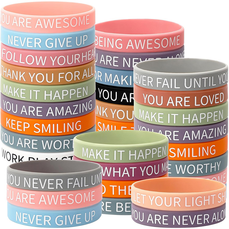 Amazon Hot 16 Inspirational Quotes Color Wrist Band Team Sports Party Products Incentive Silicone Bracelet