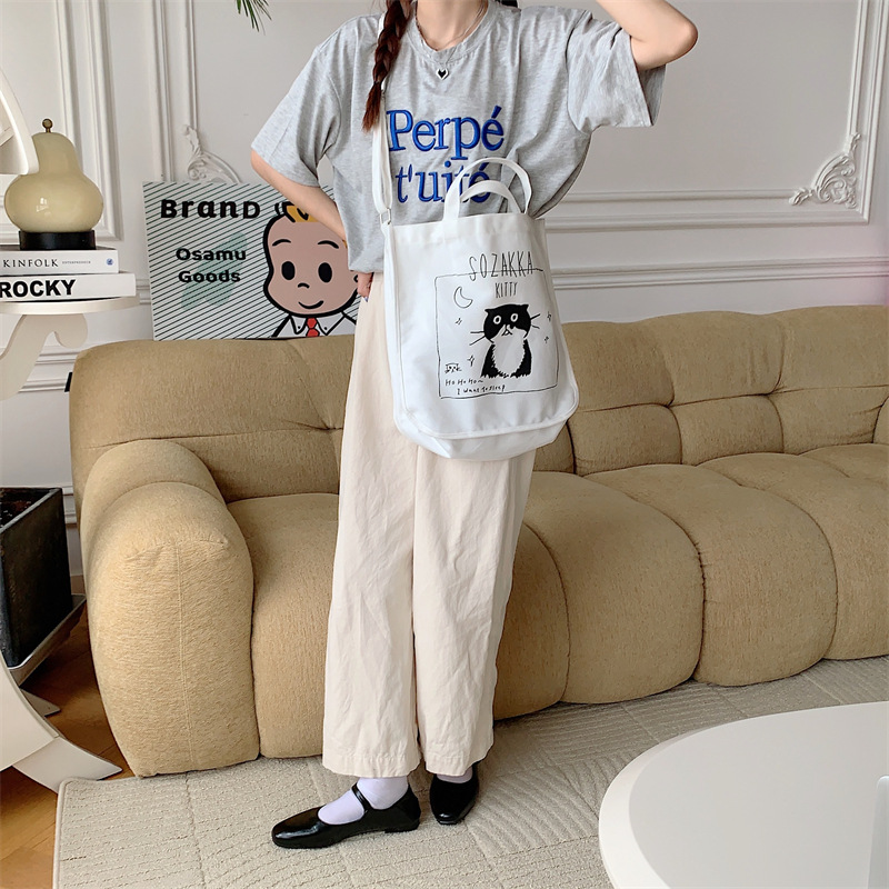 37271 Japanese cartoon canvas bag, women's printed crossbody bag, tote bag, large-capacity student class bag, handbag undefined