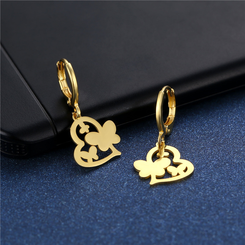 European And American Heart-shaped Butterfly Earrings Stainless Steel 18k Gold Earrings display picture 3