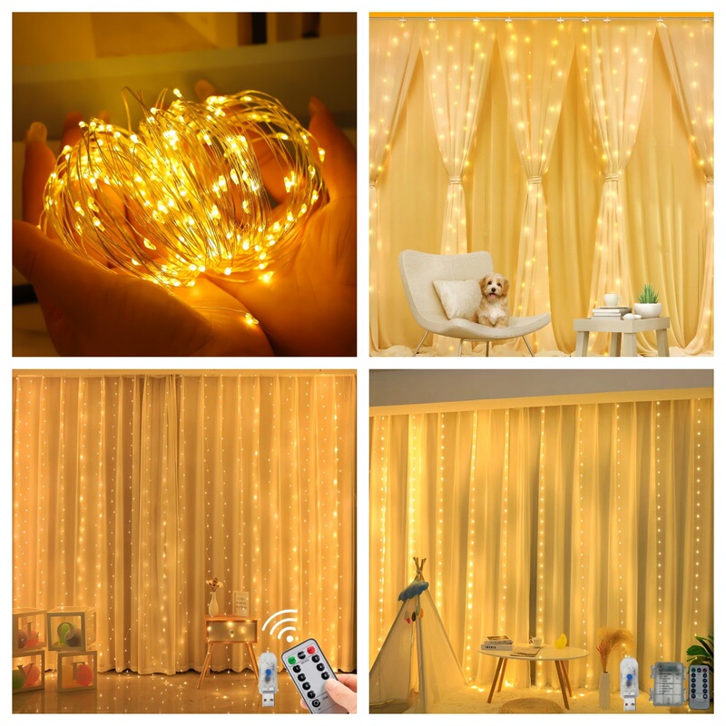 New Led Curtain Light String for Bedroom Atmosphere Decoration 3X3M Copper Wire Fairy Curtain Light String Christmas Lights for Home Use