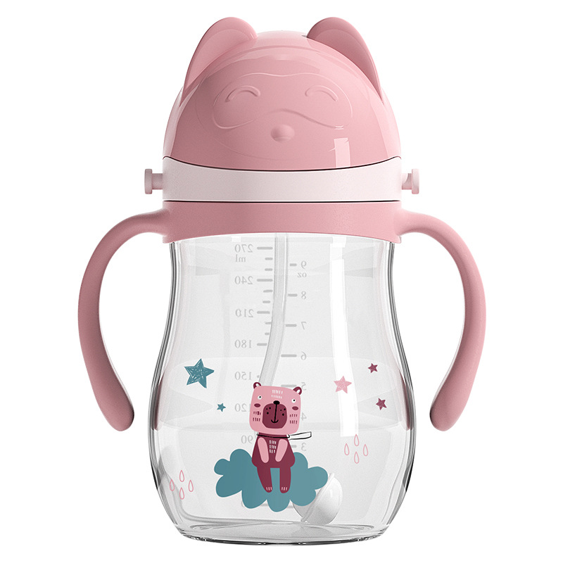 270ML bebés taza de entrenamiento taza de agua para niños taza de paja con mango fábrica de correa OEM personalizado al por mayor