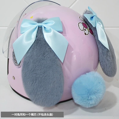 Helmet Bunny Ears Decoration for – Motorcycle wheel hub - gray-ear-light-blue-bow-tail