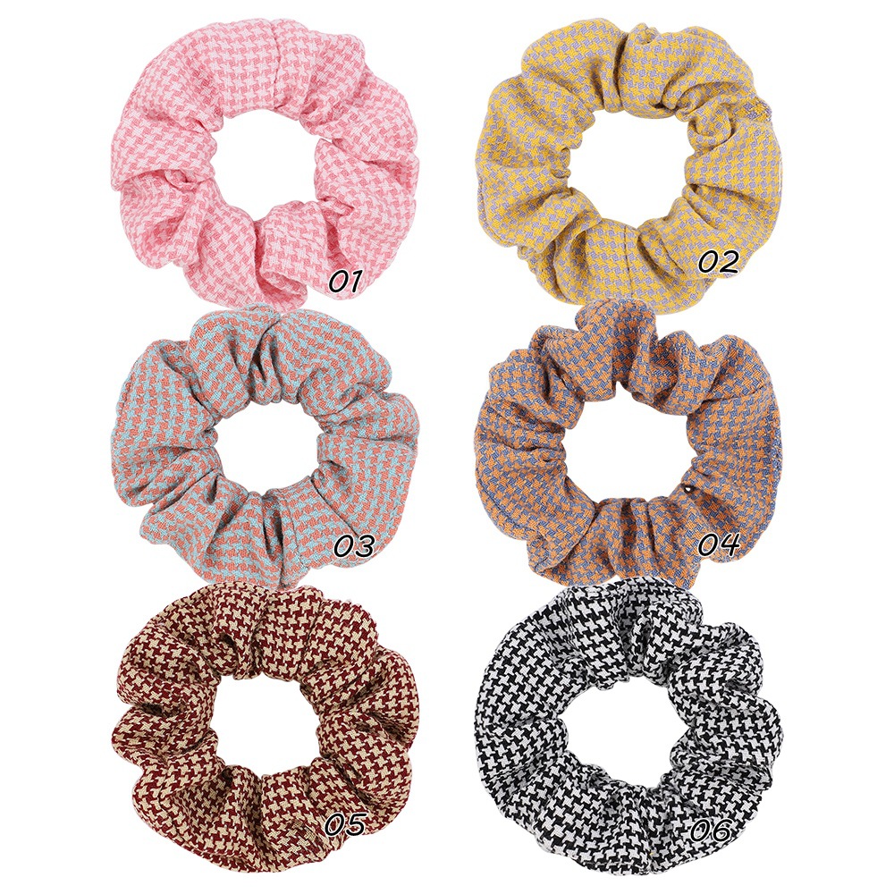 Cute Houndstooth Printed Folds Hair Scrunchies Set Wholesale Nihaojewelry display picture 1