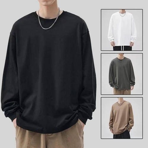 Spring and Autumn Large Fish Scale Collar Sweatshirt 250g Cotton-Mimicking Ribbed Solid Color Loose Women's Long-Sleeve Top Casual T-Shirt