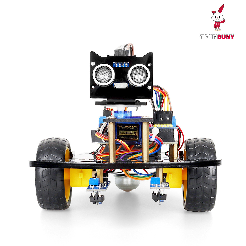 兼容Arduino智能机器人两轮超声波避障DIY小车套件红外机器人套件