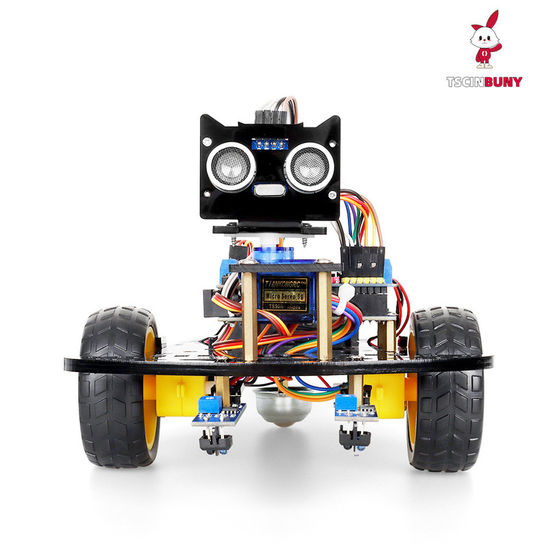 Compatible with Arduino intelligent robot two-wheel ultrasonic obstacle avoidance DIY trolley kit infrared robot kit