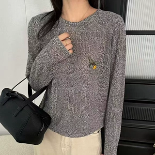 松弛感慵懒针织衫女2026秋季新款镂空上衣圆领宽松长袖毛衣罩衫