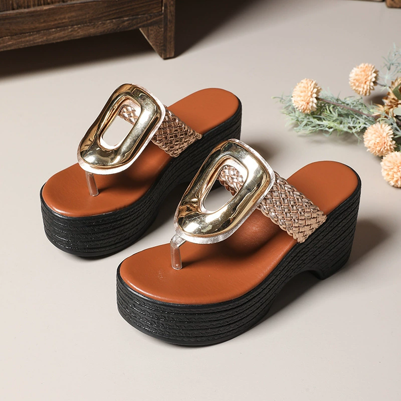 Женские пляжные шлепанцы на толстой платформе, лето 2025, новые, большие размеры, открытый носок, высокий каблук