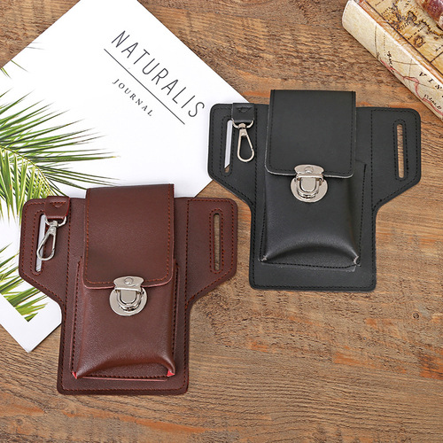 New portable men's belt belt bag simple single layer leather cigarette bag construction site sports mobile phone waist bag wholesale