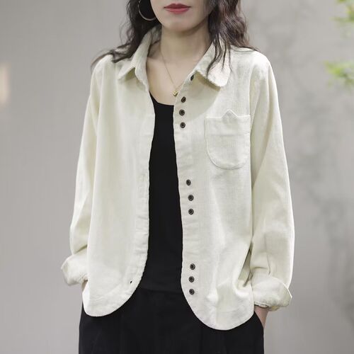 2025 Spring/Summer New Arrival Fashionable Casual Stylish Oversized All-Match Long-Sleeved Lapel Corduroy Shirt Cardigan for Women