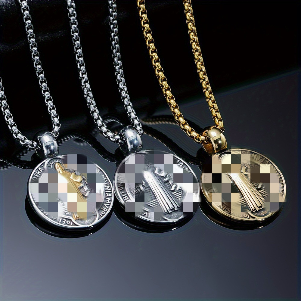 Temu Cross-Border Hot-Selling Exorcist Tag Alloy Necklace Vintage Round Double-Sided Pattern Choker Jewelry Wholesale