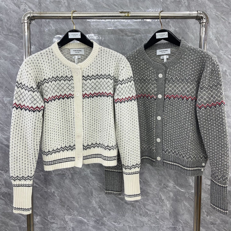 Tb Cardigan American Retro Sweetheart Snowflake Sweater Women's 2025 Autumn and Winter Single-Breasted Long-Sleeved Knitted Round Neck Cardigan