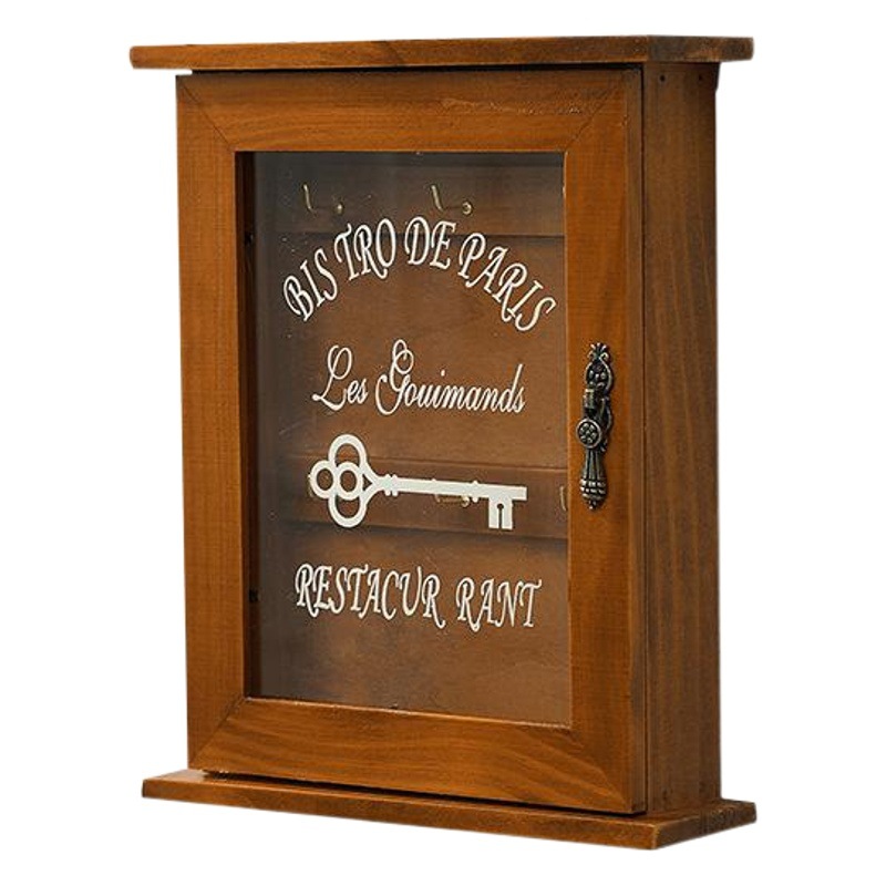 Caja de almacenamiento de llaves montada en la pared de madera para el hogar caja de almacenamiento vintage a prueba de polvo con puerta Red gancho de almacenamiento de llaves Rojas