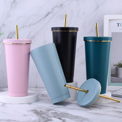 Supply large capacity stainless steel vacuum straw cup, can hold bubble tea, insulation advertising straw cups
