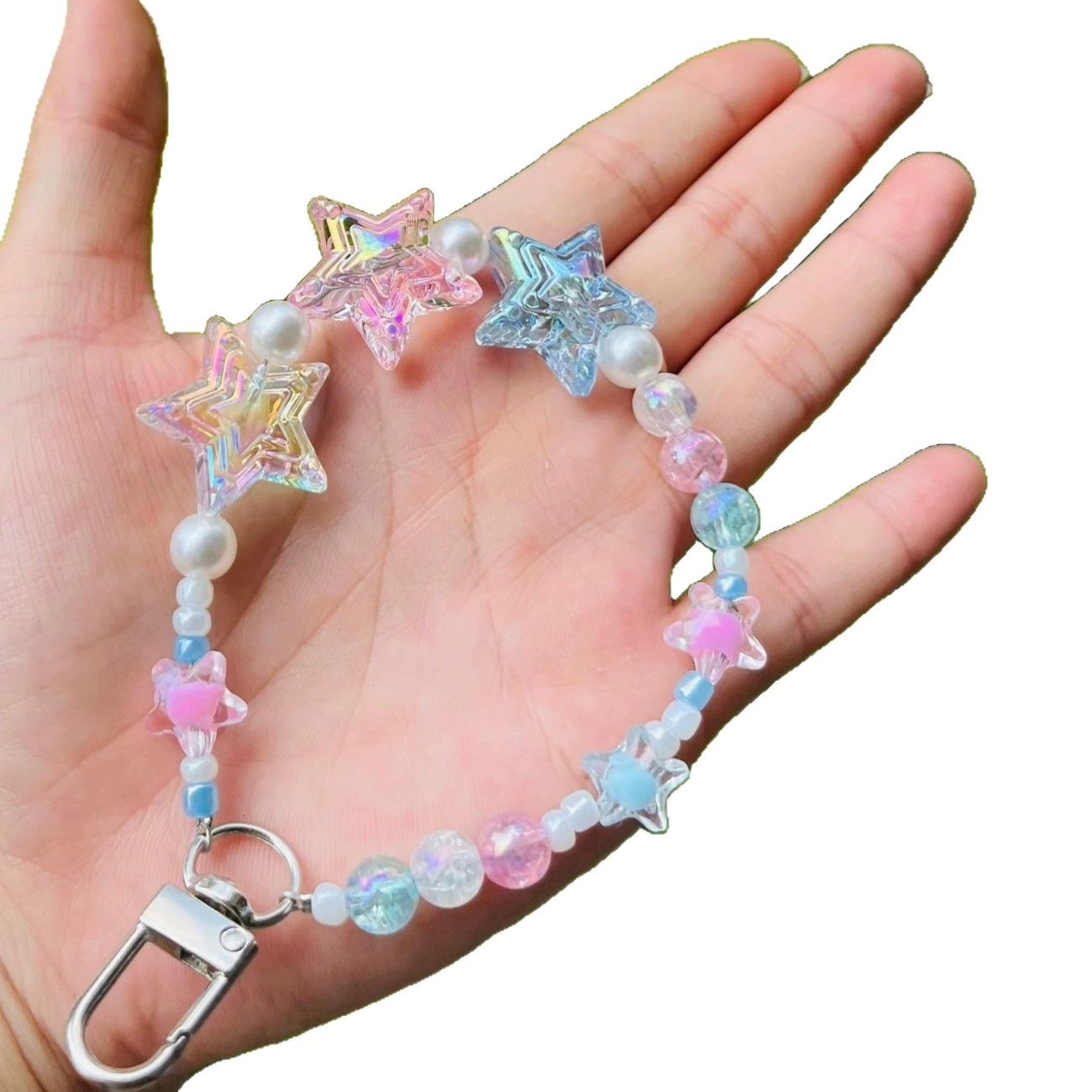 Transparent beaded bracelet handmade, mobile phone, camera, strap for keys