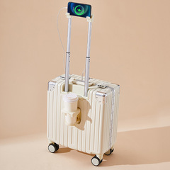 Multifunctional 18-inch aluminum-framed suitcase, female 20-inch travel case, swivel wheels, pull handle, luggage with lock, male leather suitcase